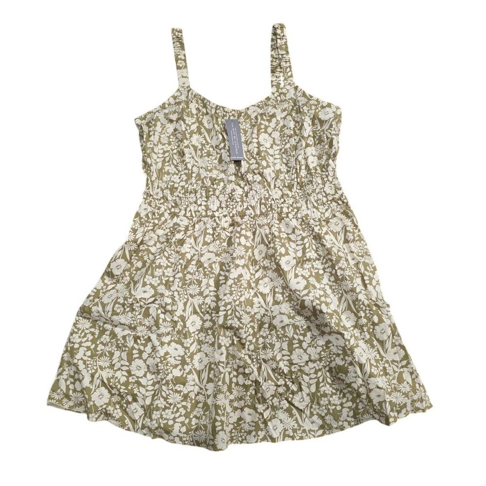 Lane Bryant Olive & Cream Ruched-Strap Elastic-Waist Dress - 18